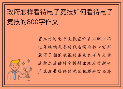政府怎样看待电子竞技如何看待电子竞技的800字作文